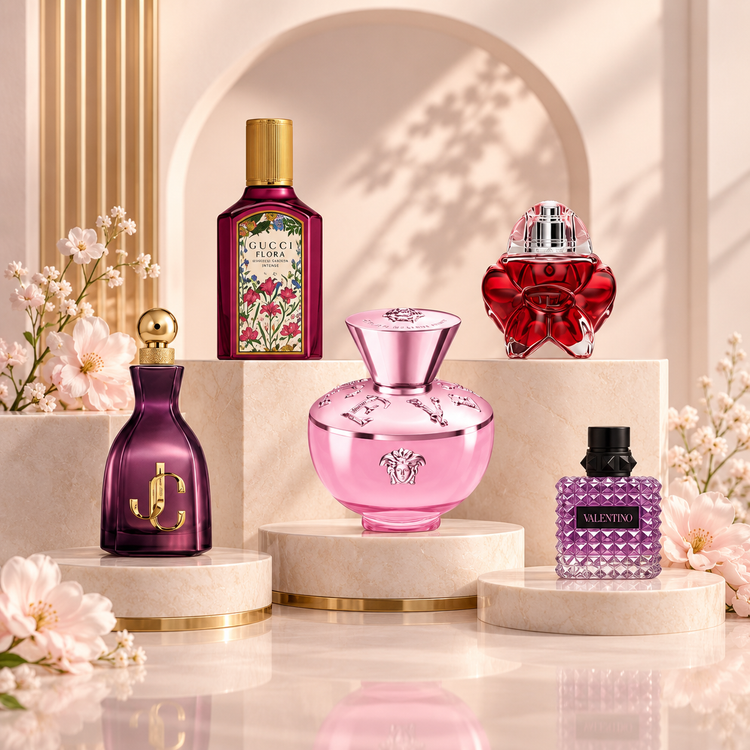Designer perfume collection editorial image
